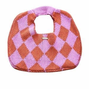 Kopari Pink and Orange Argyle Retro Knit Bag Purse